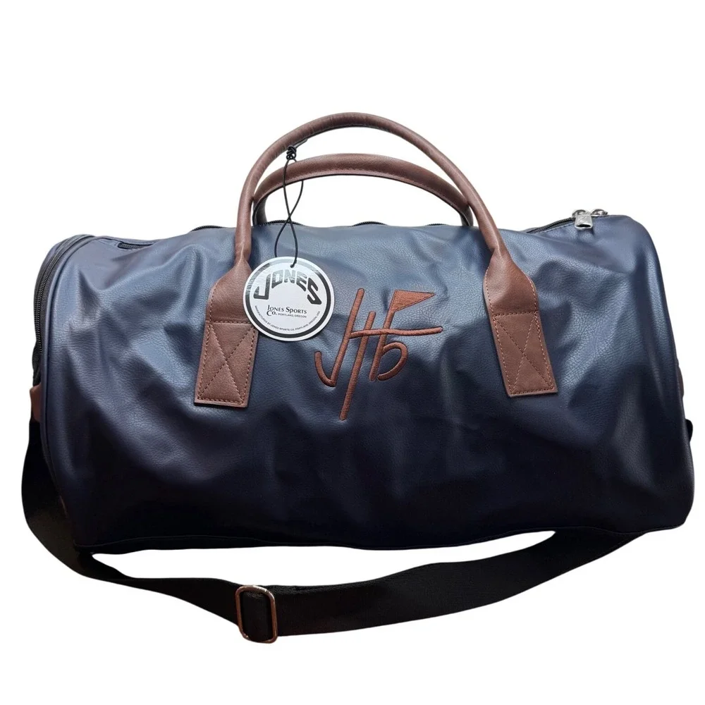 Jones Sports Co Navy Blue Vegan Leather Duffel Bag with Shoe Pocket NWT